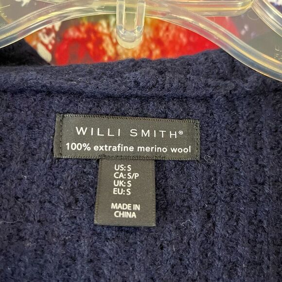 Willi Smith Navy Blue Merino Wool Cardigan Sweater, Size Small - Cozy, Minimalis - Picture 2 of 6